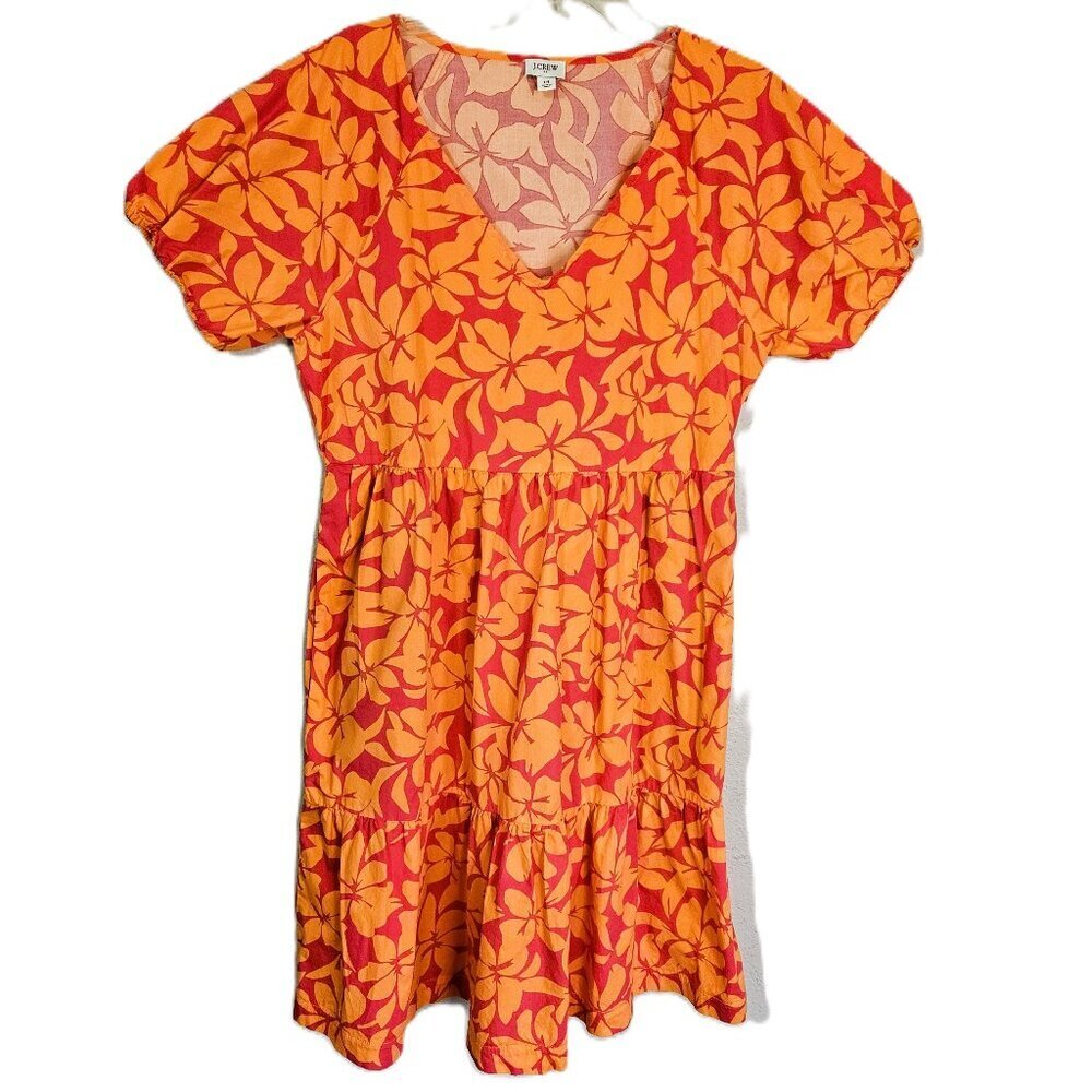 J. Crew Women's Bold Orange Pink Floral Casual Dress Knee Length Size 14